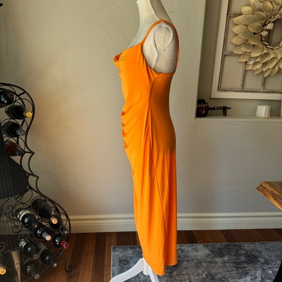 Zara Dress Women's Draped Neckline Fitted Slip Fit Vibrant Orange Summer Dress M - Picture 4 of 12